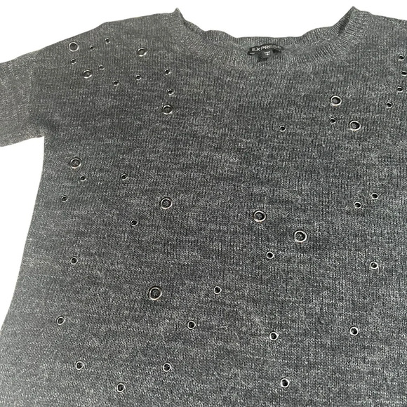 Express Mohair Grommet / Eyelet Detail Sweater - Charcoal Gray - Size Small - Picture 2 of 9